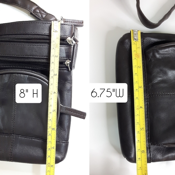 Vtg Brown Soft Leather Crossbody Bag🍂Multi Pocket Bag - Picture 7 of 8